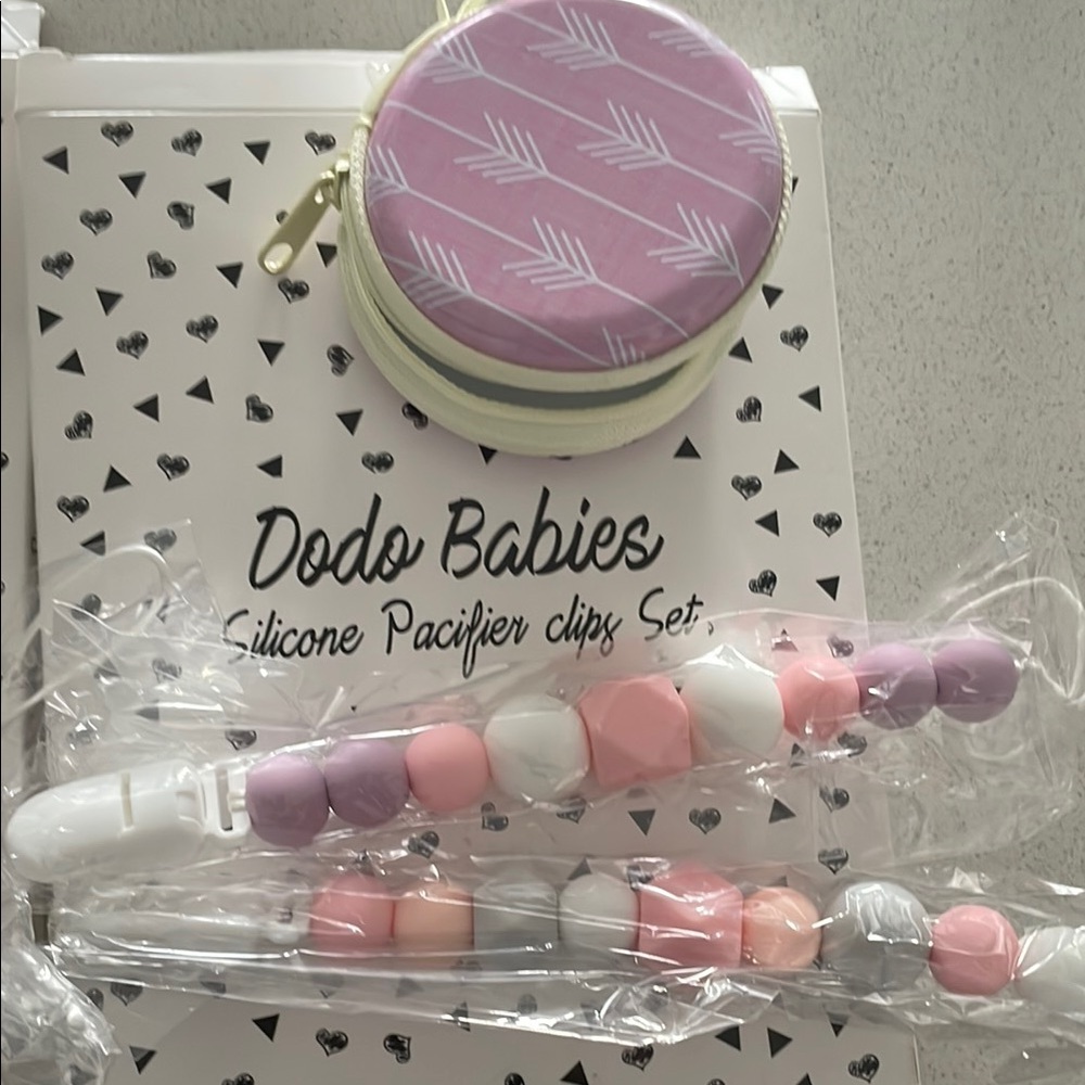 Dodo Babies Silicone Pacifier Clip Set - Purple, Pink, White